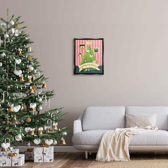 Stupell Industries Meowy Christmas Cat Tree Framed Floater Canvas Wall Art